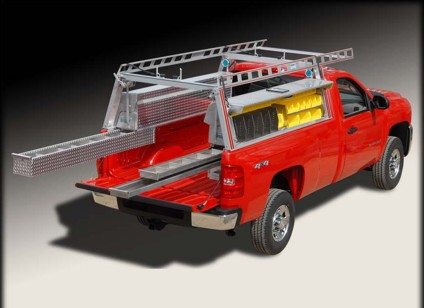 Pick up truck ladder rack / truck rack w truck tool boxes and drawers
